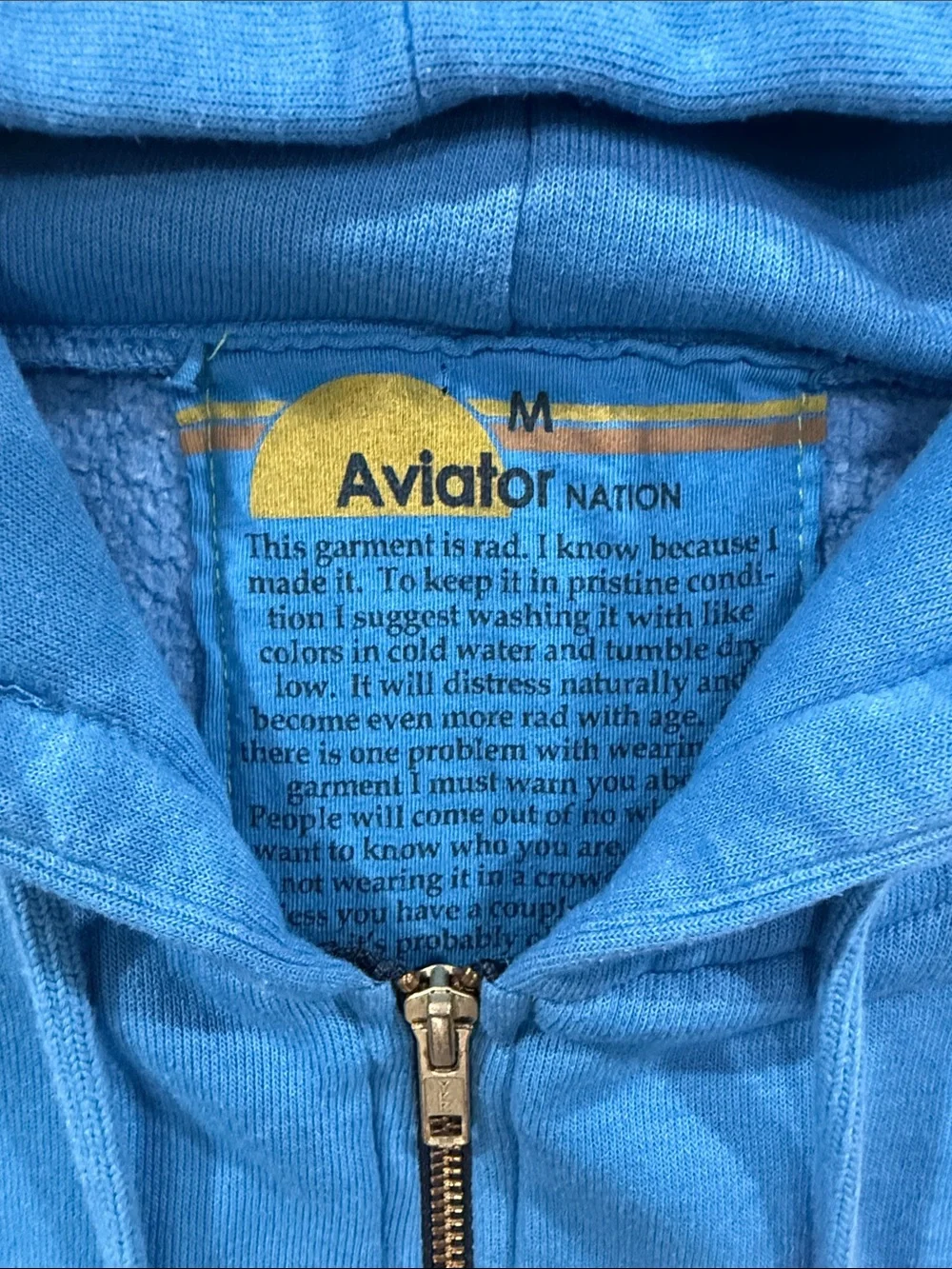 Aviator Nation 5 Stripe Zip Hoodie Cobalt Blue Unisex Size M - Picture 2 of 10